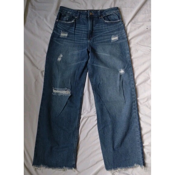 Peace Love Eco By Rewash Super High Rise Distressed Jeans Straight Size 11/30 - Picture 1 of 9